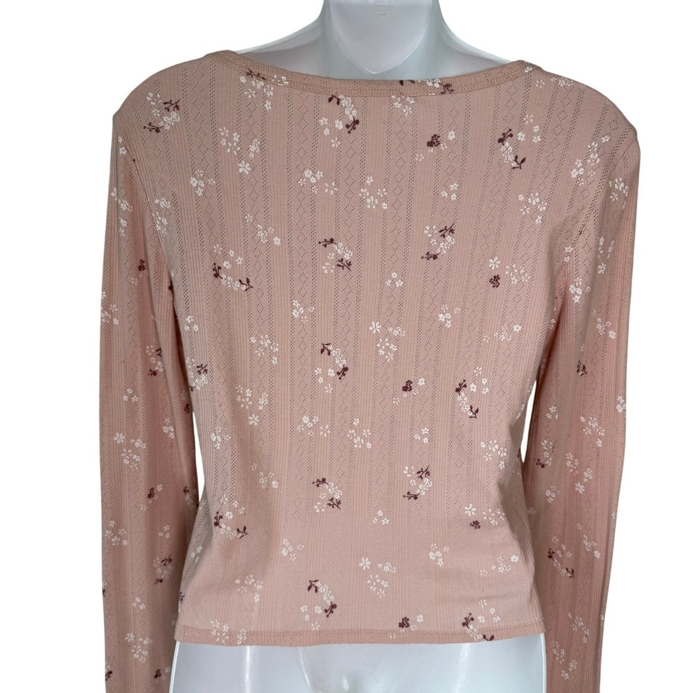 Womens Floral Y2K Cardigan Top Sz Med Pink Button Front Cropped - Picture 8 of 14